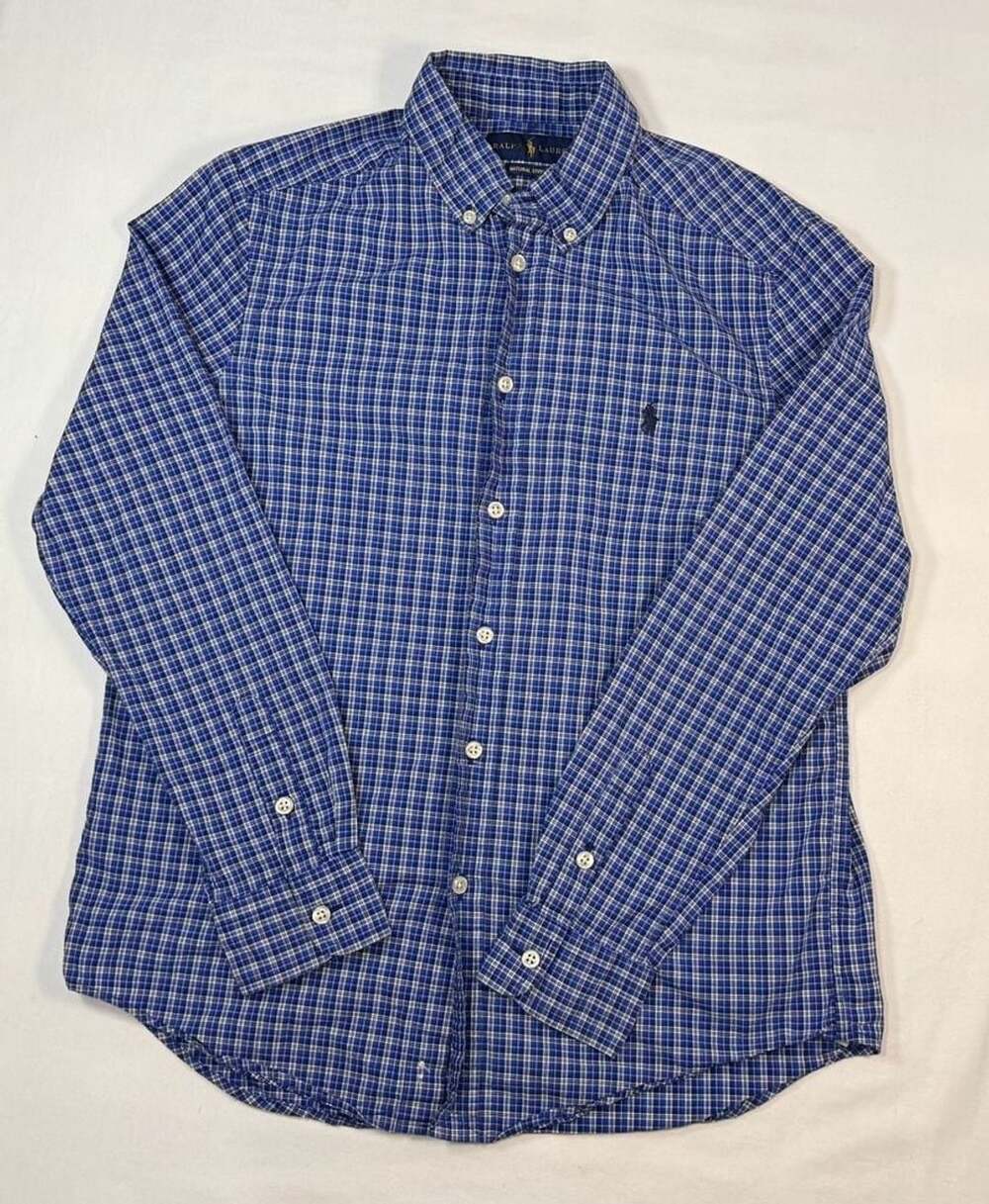 Ralph Lauren Plaid Button Down Shirt Size 14-16 Blue